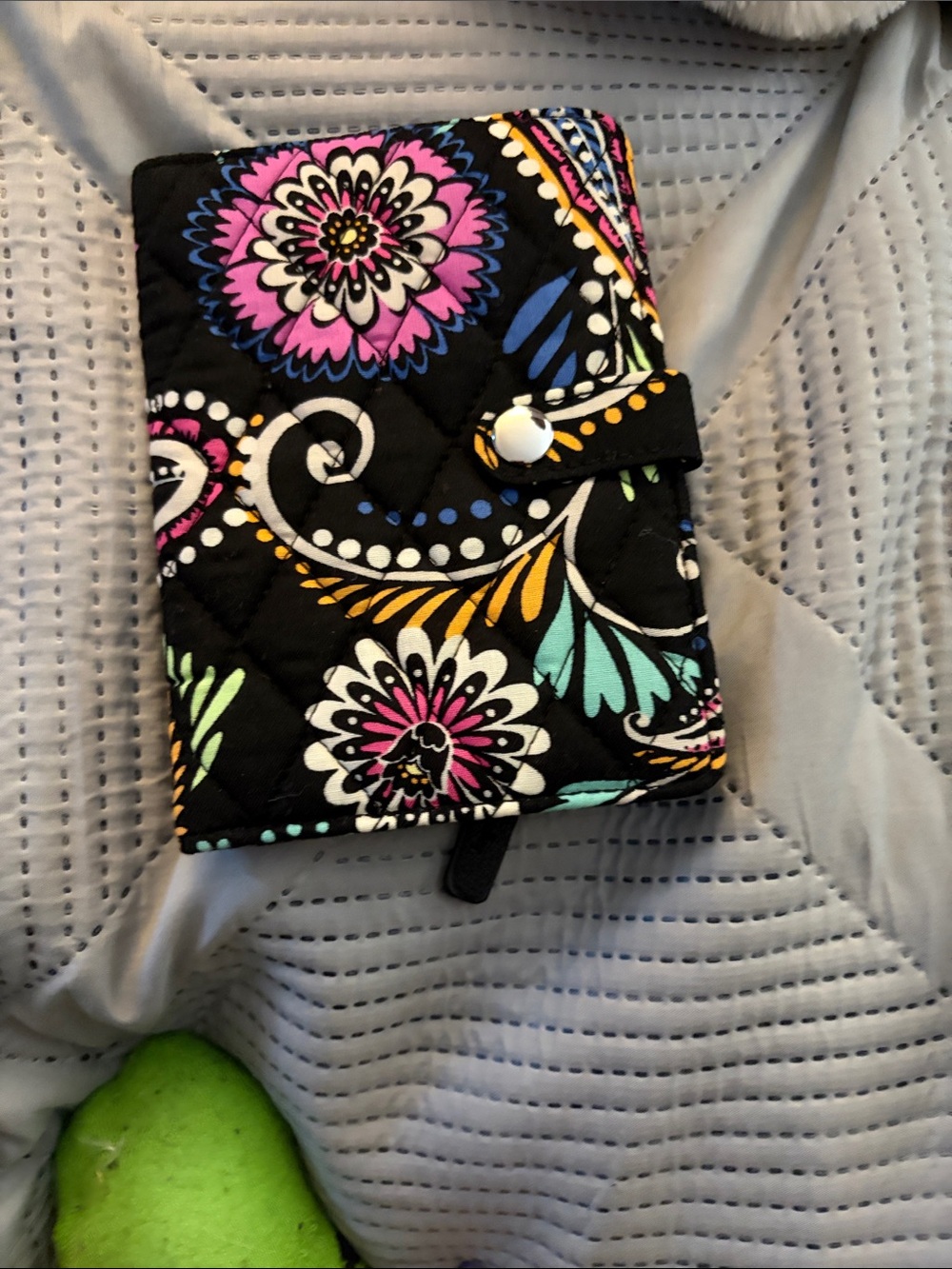 Quilted Floral Snap Phone Wallet Case - Black with Multicolor Print